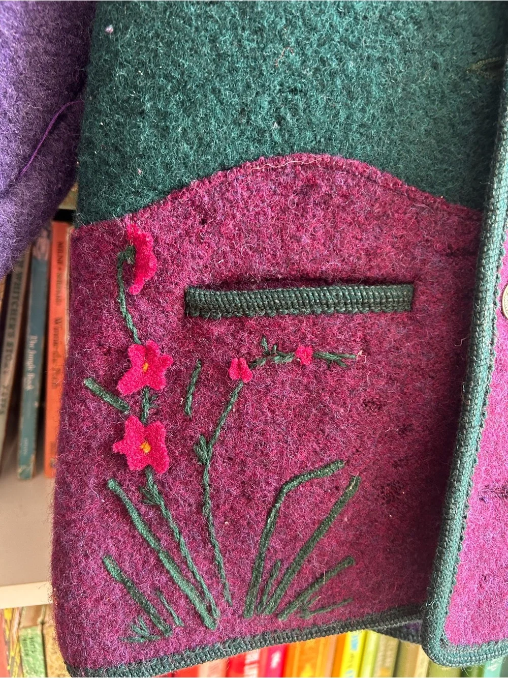 Giesswein Purple & Teal Kids Wool Pea Coat with Artist Patch